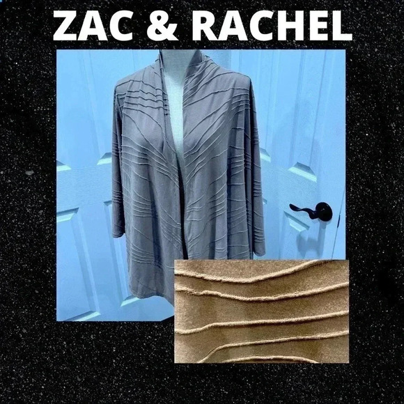 Zac & Rachel beige open front Jacket neutral lightweight textured fabric - Picture 1 of 5